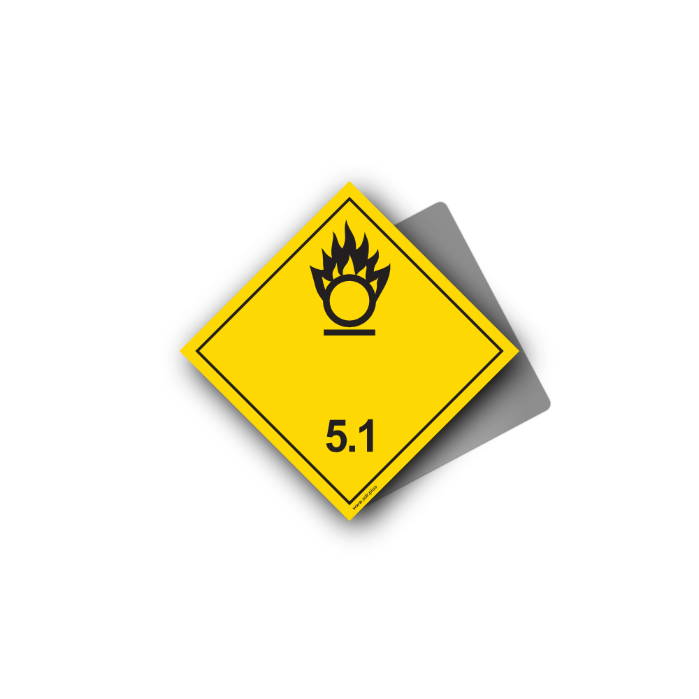 Hazard Class 5.1 Placard - Oxidizing Substances, Aluminium, 250x250mm (1pc)